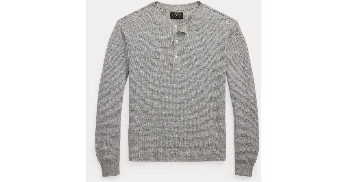RRL Garment-Dyed Waffle-Knit Henley Shirt in Grey for Men | Lyst UK