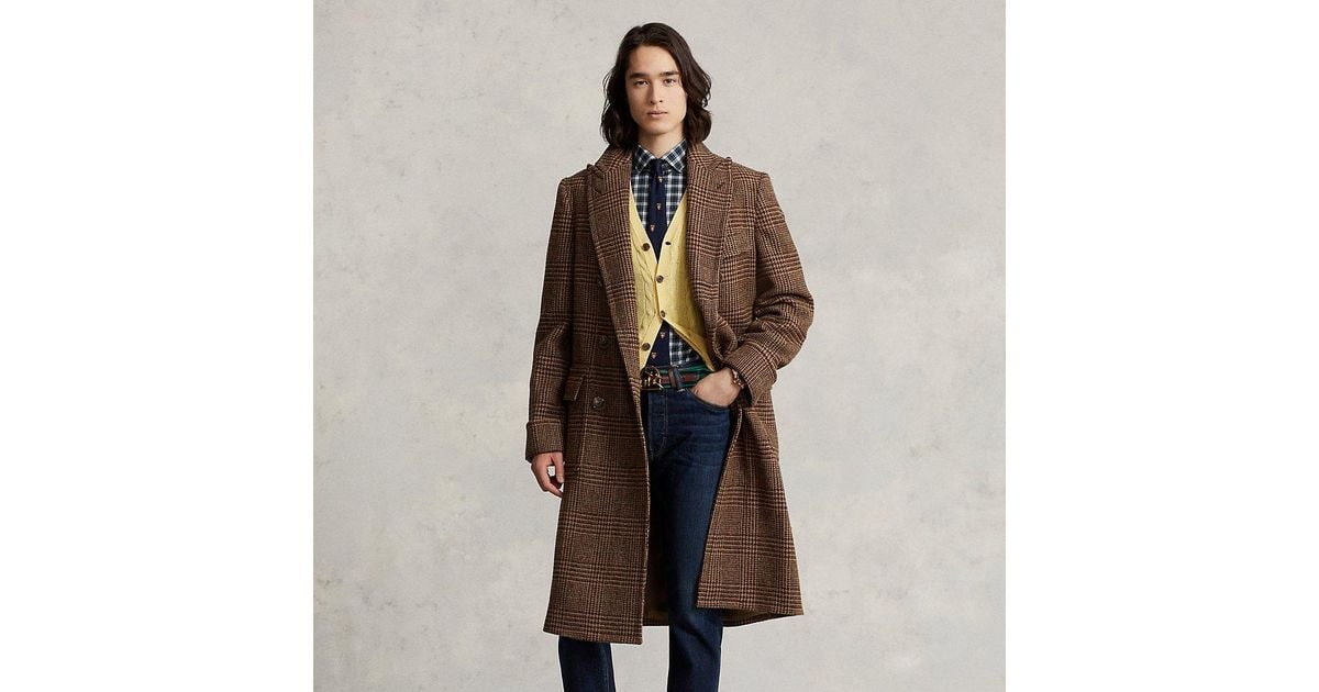 Ralph Lauren Glen Plaid Wool Polo Coat in Brown for Men Lyst