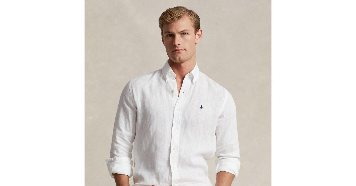 Polo Ralph Lauren Custom Fit Long Sleeve Linen Sport Shirt in White for ...