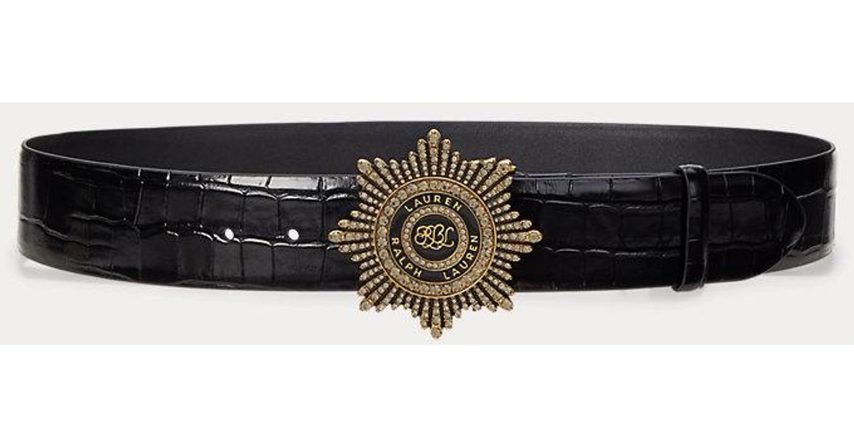 Ralph Lauren Starburst-Buckle Croc-Embossed Wide Belt in 
