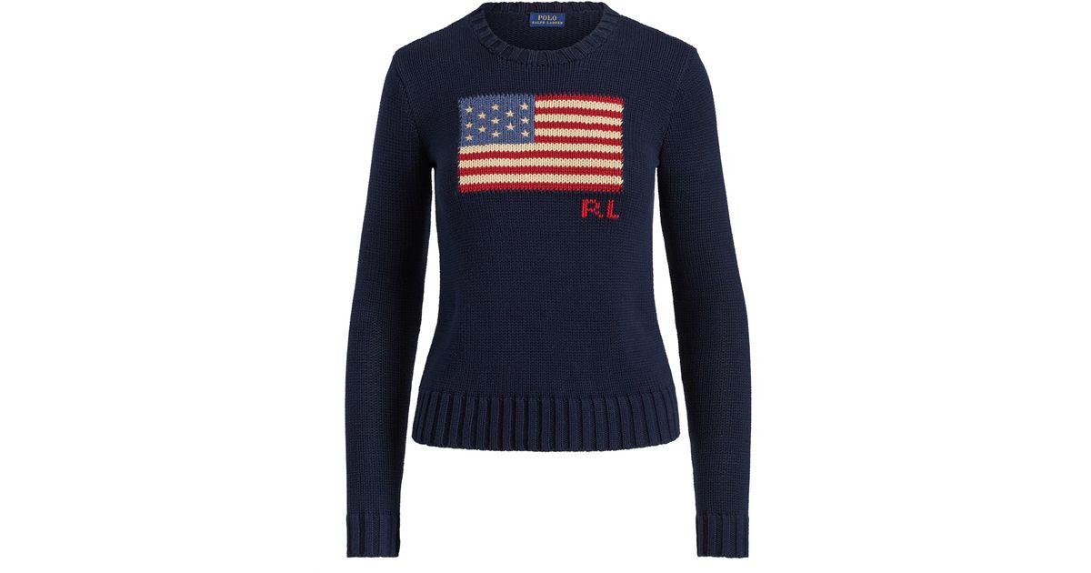 Ralph Lauren Flag Cotton Crewneck Sweater in Blue - Save 3% - Lyst