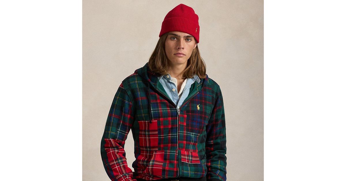 Ralph Lauren Plaid Patchwork-Print Fleece Hoodie in Red for Men - Main Image
