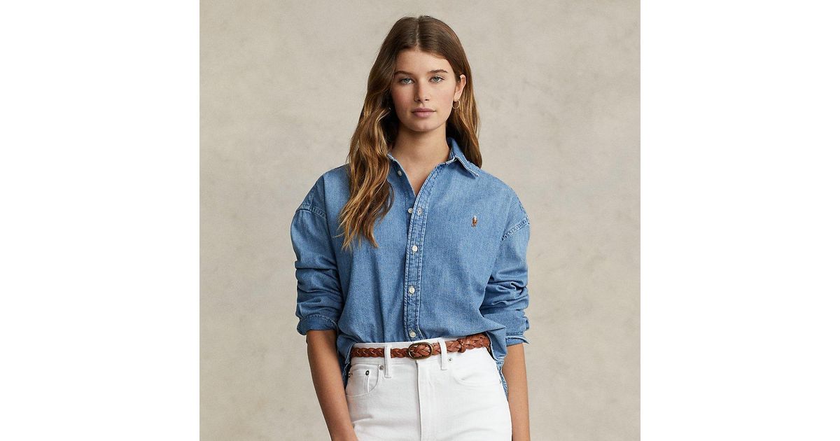 Polo Ralph Lauren Cropped Boxy Denim Shirt in Blue | Lyst