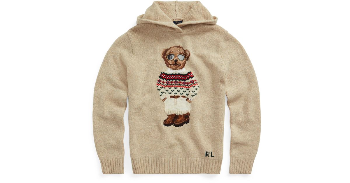 Polo Ralph Lauren Polo Bear Wool-blend Knit Hoodie in Natural | Lyst