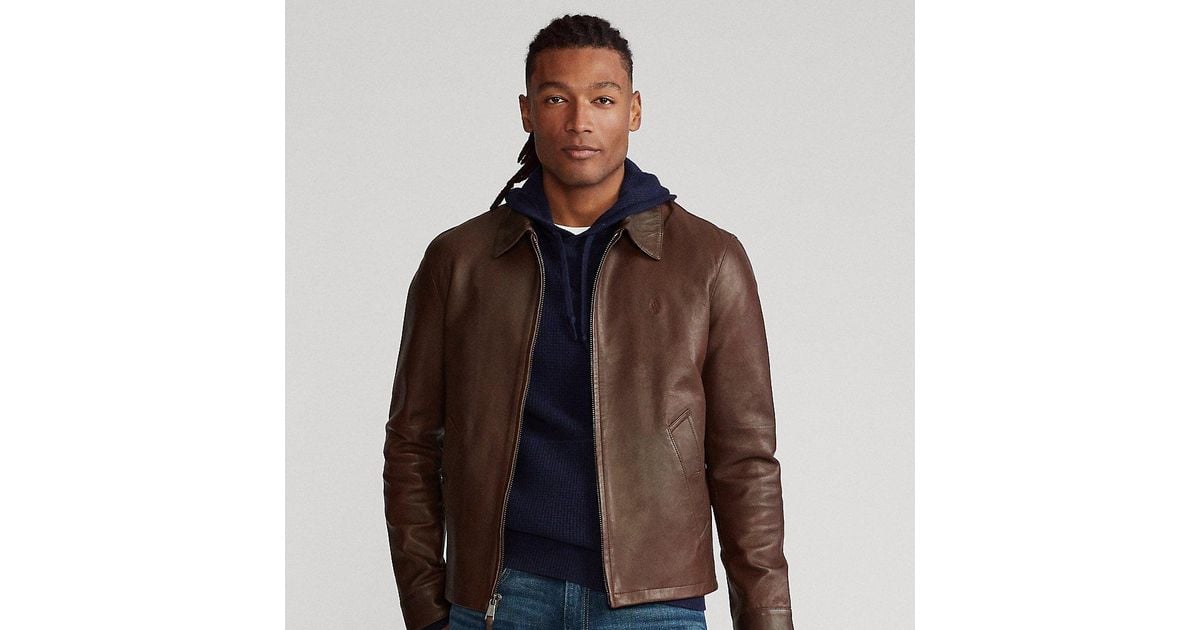 Polo Ralph Lauren Lambskin Leather Jacket in Brown for Men | Lyst