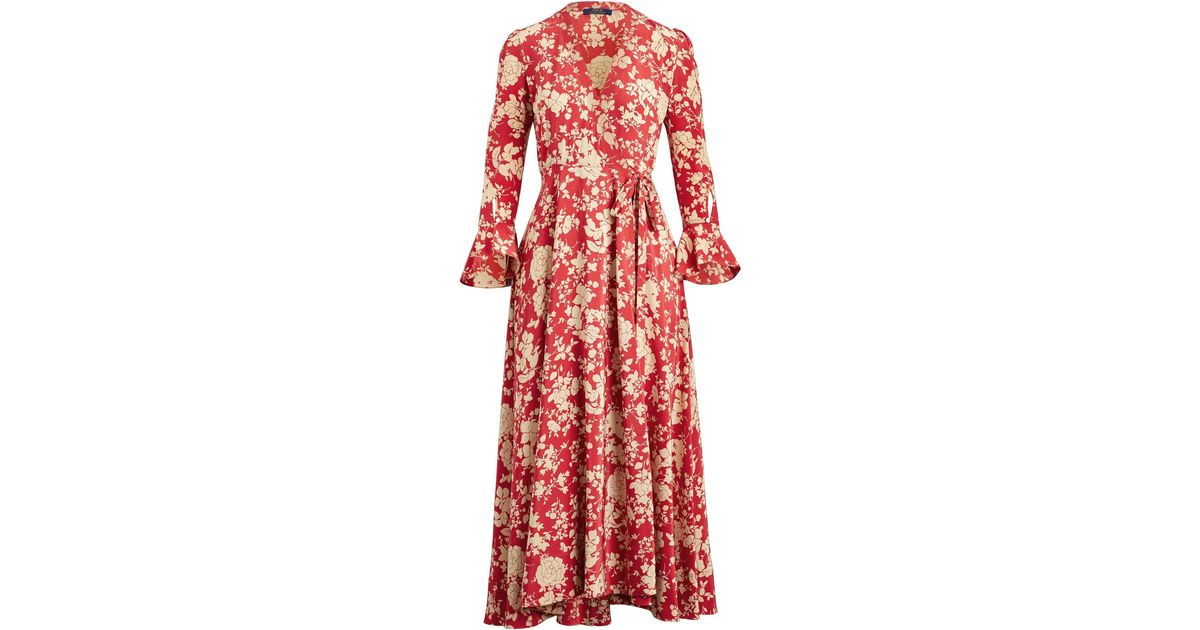 Polo Ralph Lauren Harlow Long-sleeve Floral Maxi Wrap Dress in Red | Lyst
