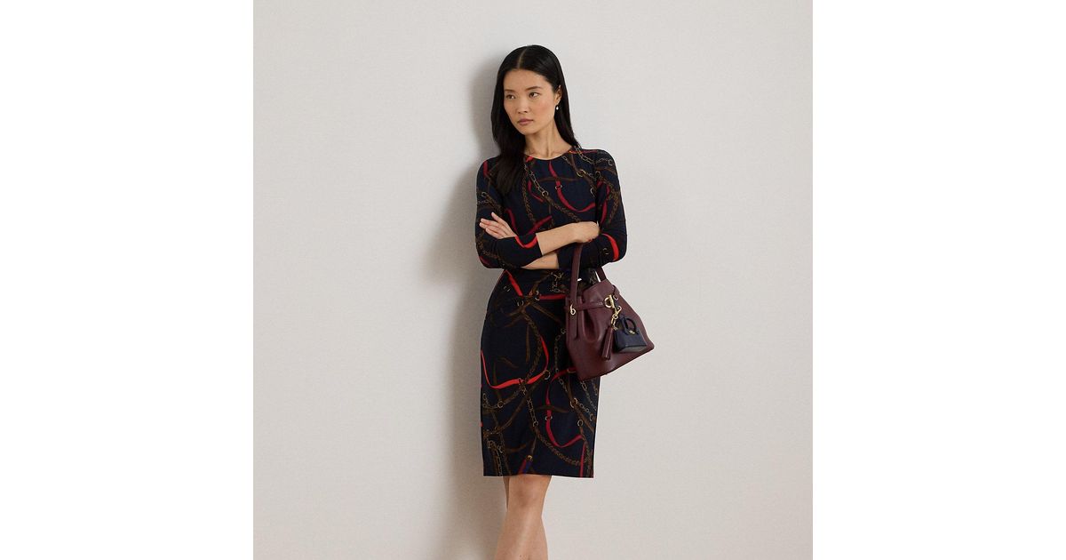 Ralph Lauren Print Jersey Three-Quarter-Sleeve Dress in Blue | Lyst UK