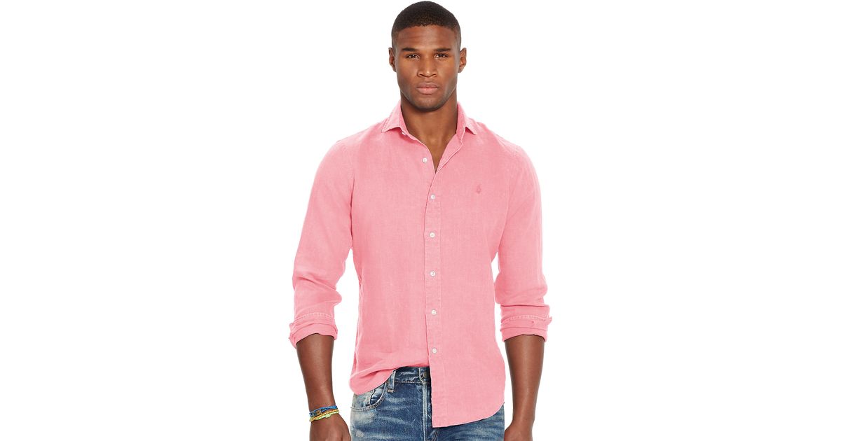 Polo Ralph Lauren Slim-fit Linen Shirt in Pink for Men | Lyst