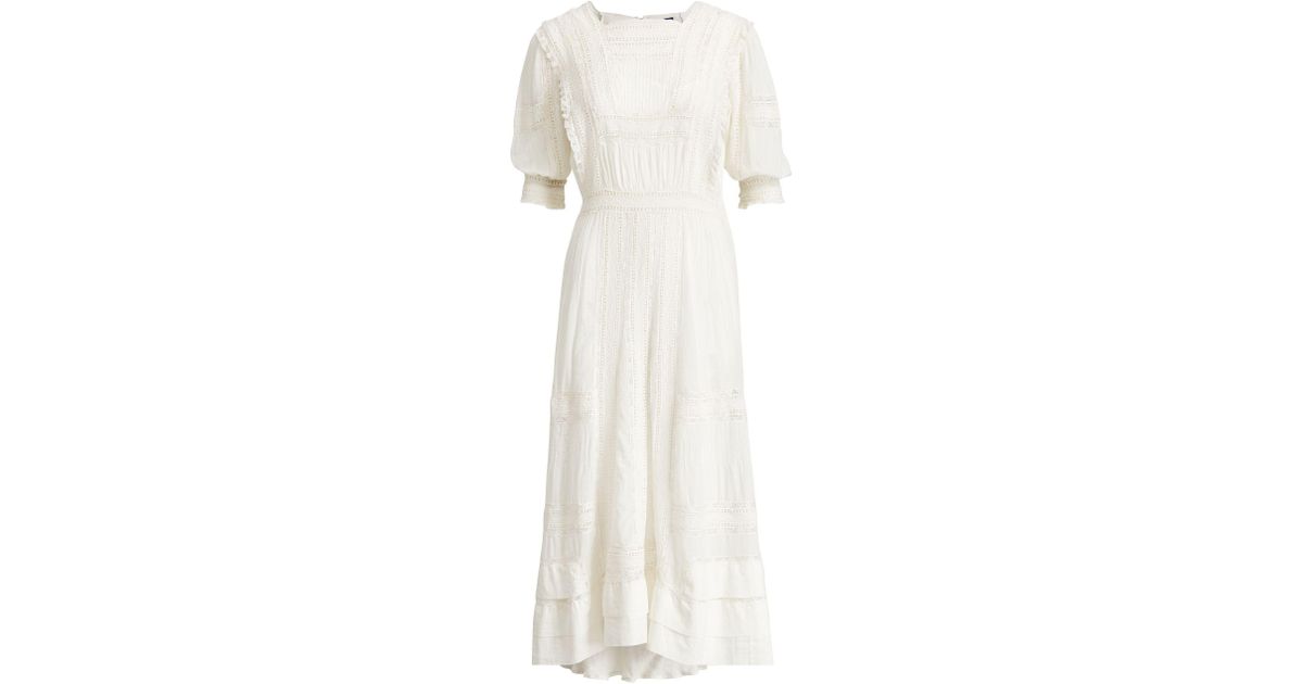 Polo Ralph Lauren Cotton Voile Midi Dress in White | Lyst