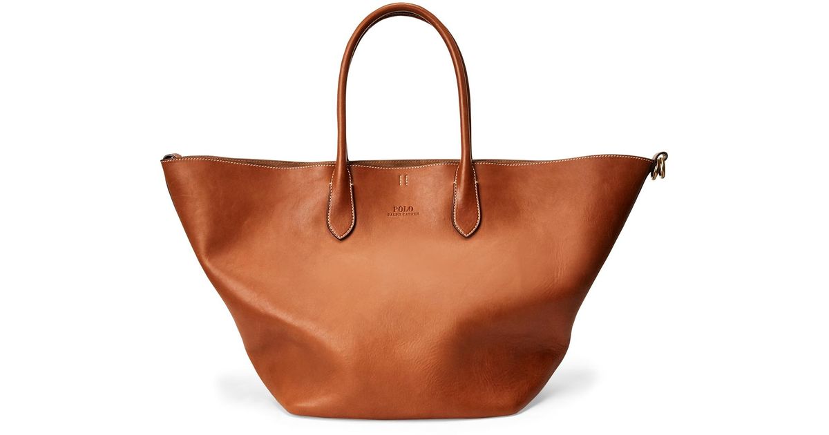 Polo Ralph Lauren Leather Large Bellport Tote in Brown | Lyst