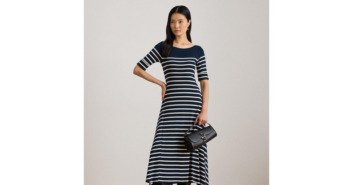 Ralph Lauren Striped Cotton Rib-Knit Midi Dress in Blue | Lyst UK