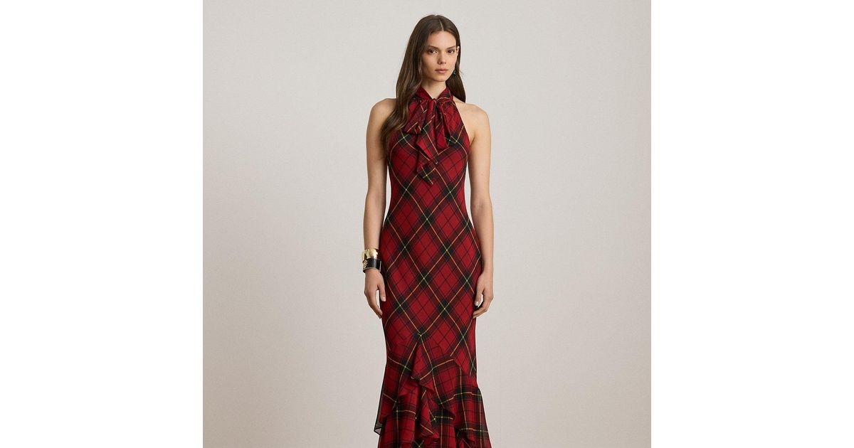 lauren ralph lauren plaid crinkle georgette halter dress Lauren Ralph Lauren PLAID CRINKLE GEORGETTE TIE-NECK GOWN - Maxi dress - blue/black/green/black