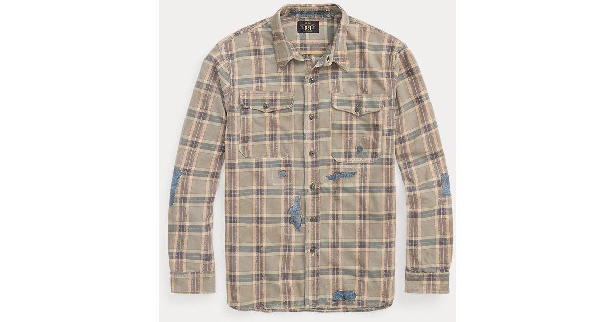 RRL Repaired Plaid Twill Workshirt in Natural for Men | Lyst UK