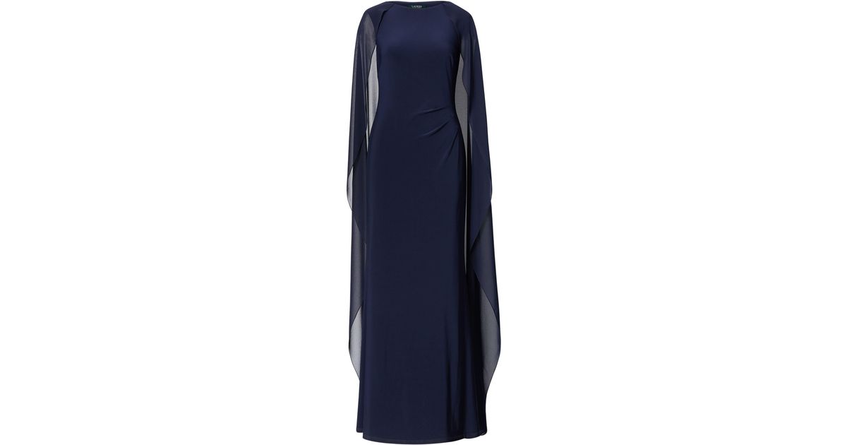 Ralph Lauren Georgette-cape Jersey Gown in Blue | Lyst