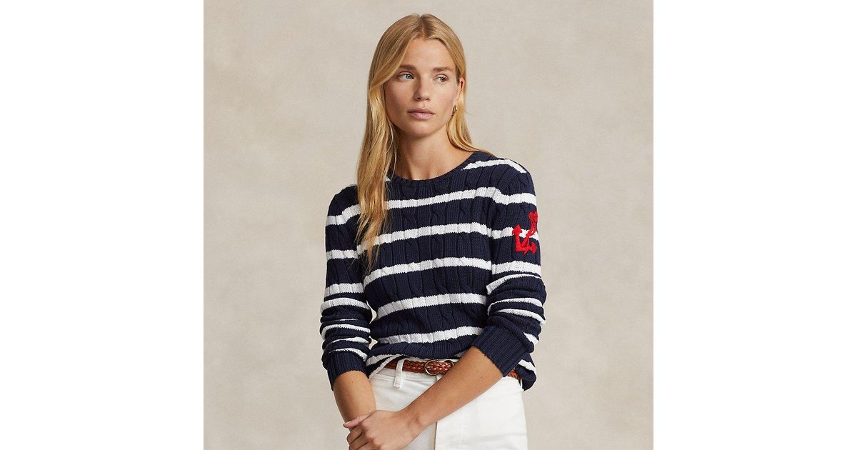 Ralph Lauren Anchor-motif Cable Cotton Jumper in Blue | Lyst