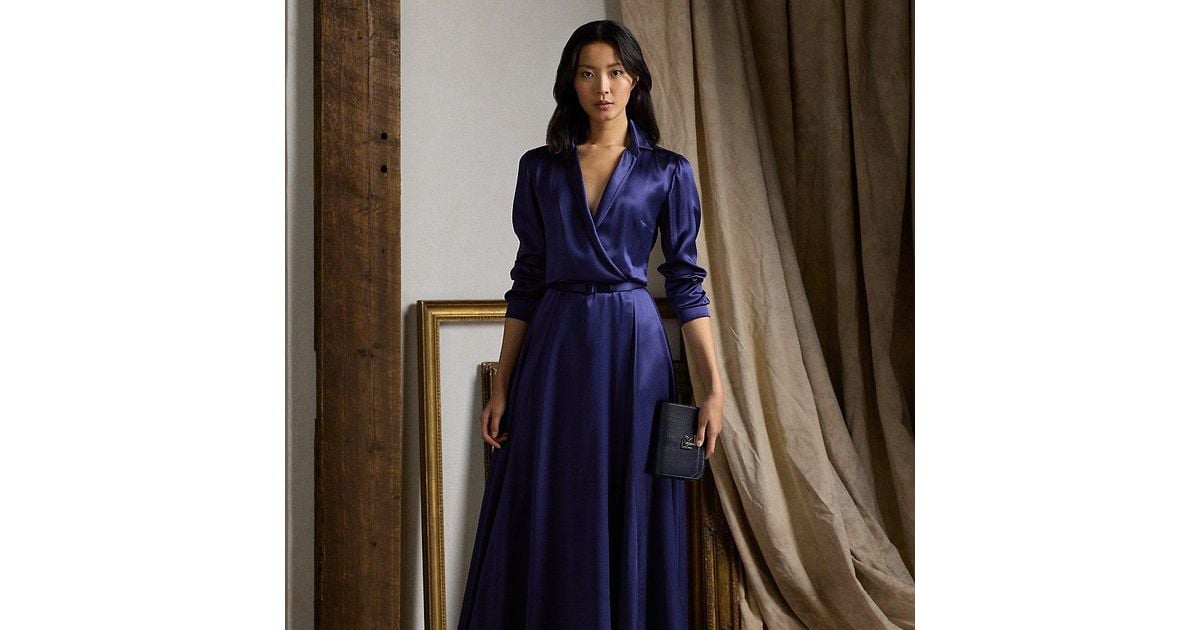 Ralph Lauren Ralph Lauren Aniyah Silk Satin Day Dress in Blue | Lyst