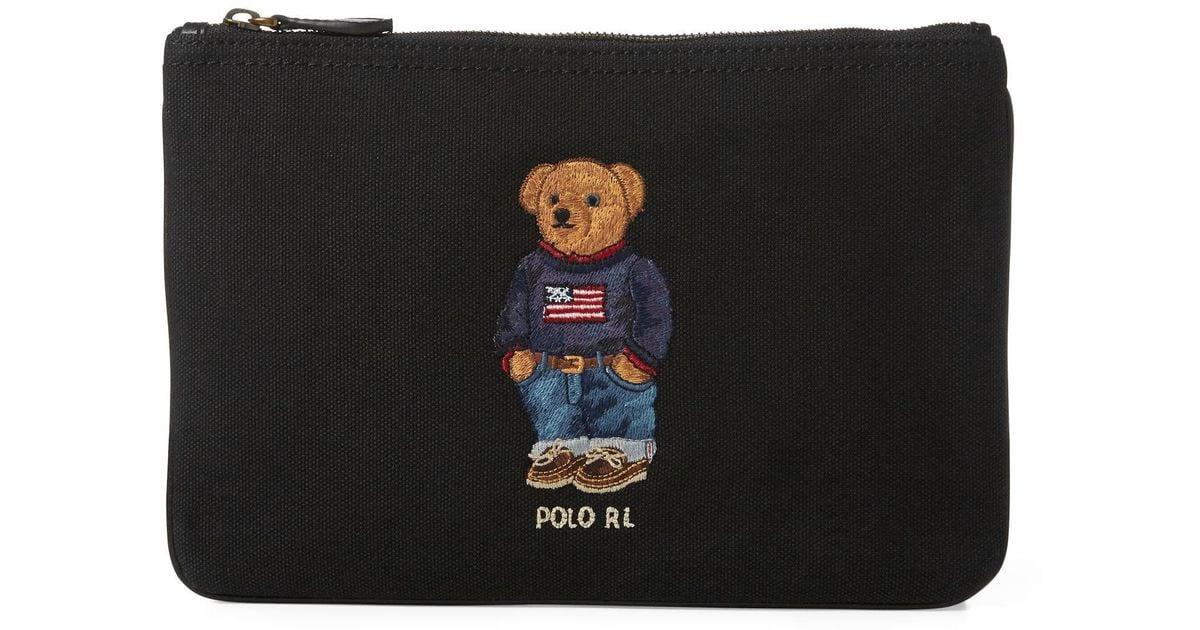 Polo Ralph Lauren Polo Bear Canvas Zip Pouch in Black | Lyst