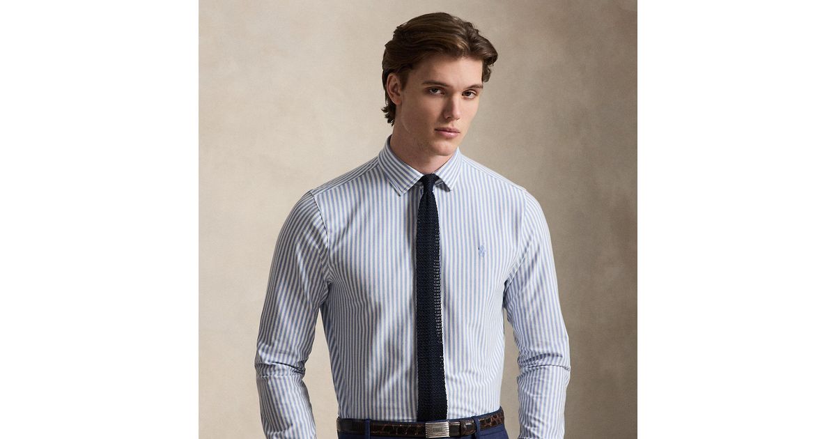 Polo Ralph Lauren Striped Knitted Oxford Shirt in Blue for Men | Lyst UK