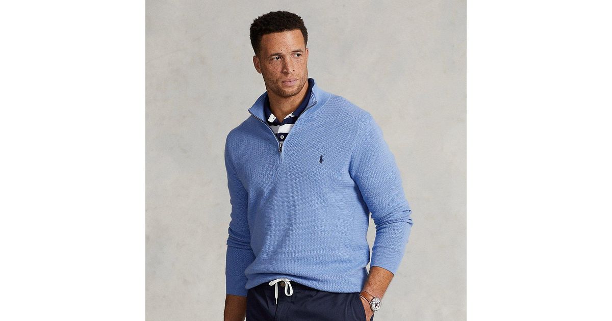 Polo Ralph Lauren Textured Cotton Quarter-zip Jumper in Blue for Men | Lyst