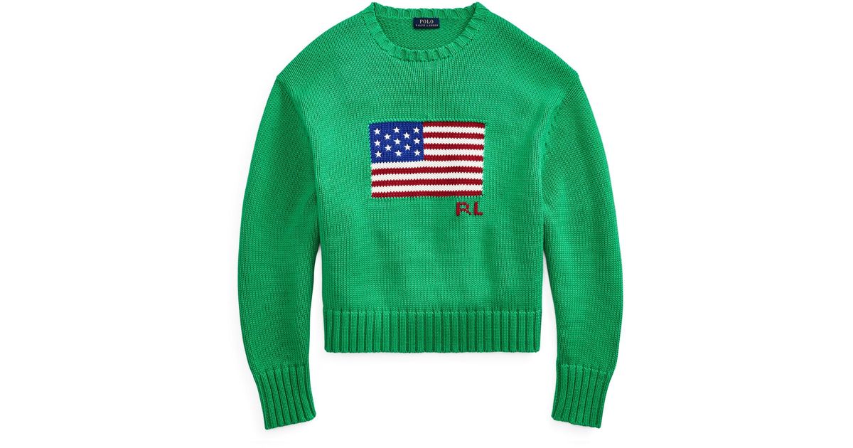 Polo Ralph Lauren Cotton Boxy Flag Crewneck Jumper in Green | Lyst