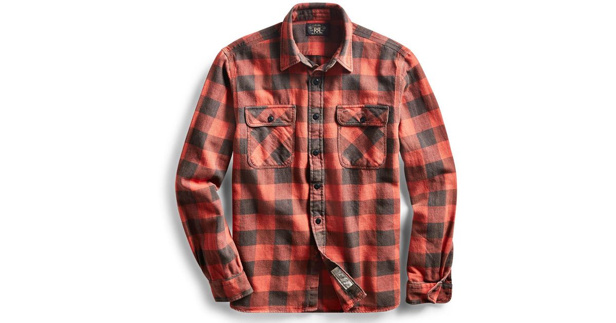 RRL Cotton Matlock Plaid Twill Workshirt in Red for Men | Lyst