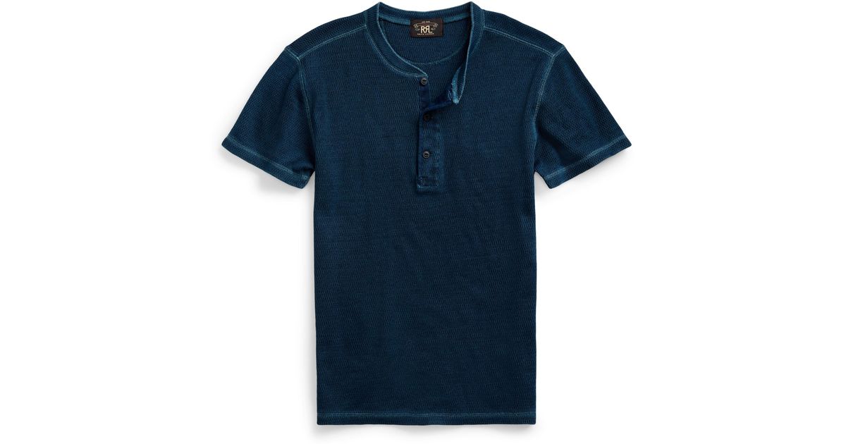 RRL Cotton Indigo Waffle-knit Henley in Blue for Men - Lyst