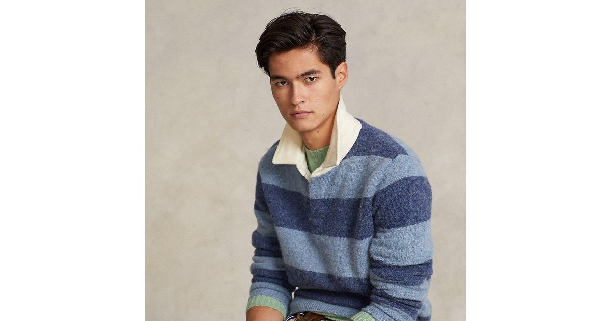 Polo Ralph Lauren Striped Wool Rugby Jumper in Blue for Men | Lyst