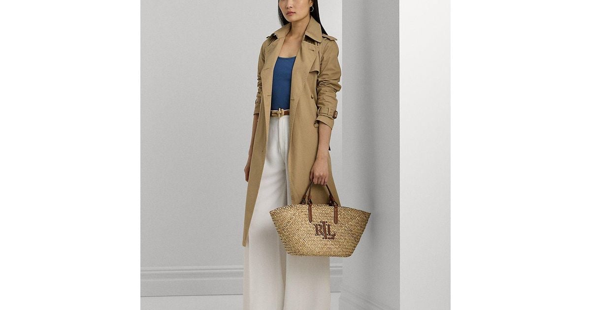 Lauren Ralph Lauren かごバッグ Shelbie Straw Medium LAUREN RALPH LAUREN Leather-Trim Straw Medium Shelbie Tote