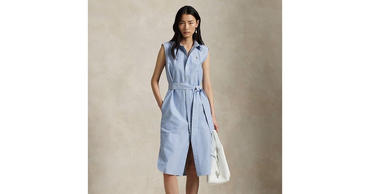 【RALPH LAUREN】Oxford Belted Sleeveless Shirt Dress Belted Oxford Sleeveless Shirtdress