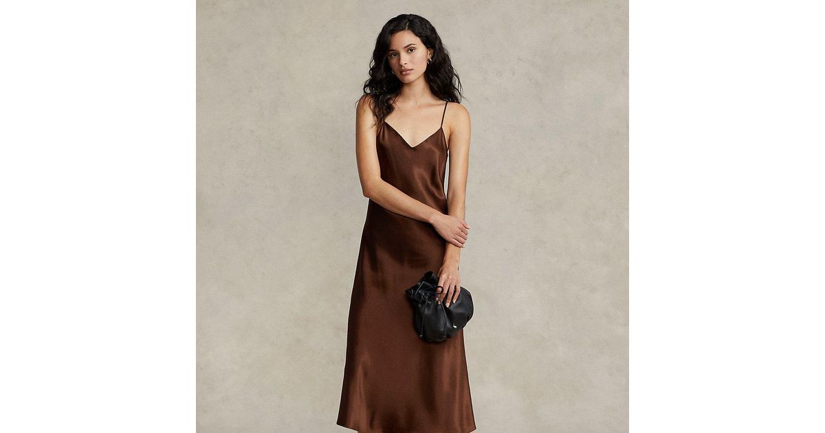 ralph lauren brown pleated dress Ralph Lauren Ribbed Wool-Blend And Pleated Charmeuse Midi Dress In Brown - 40% Off