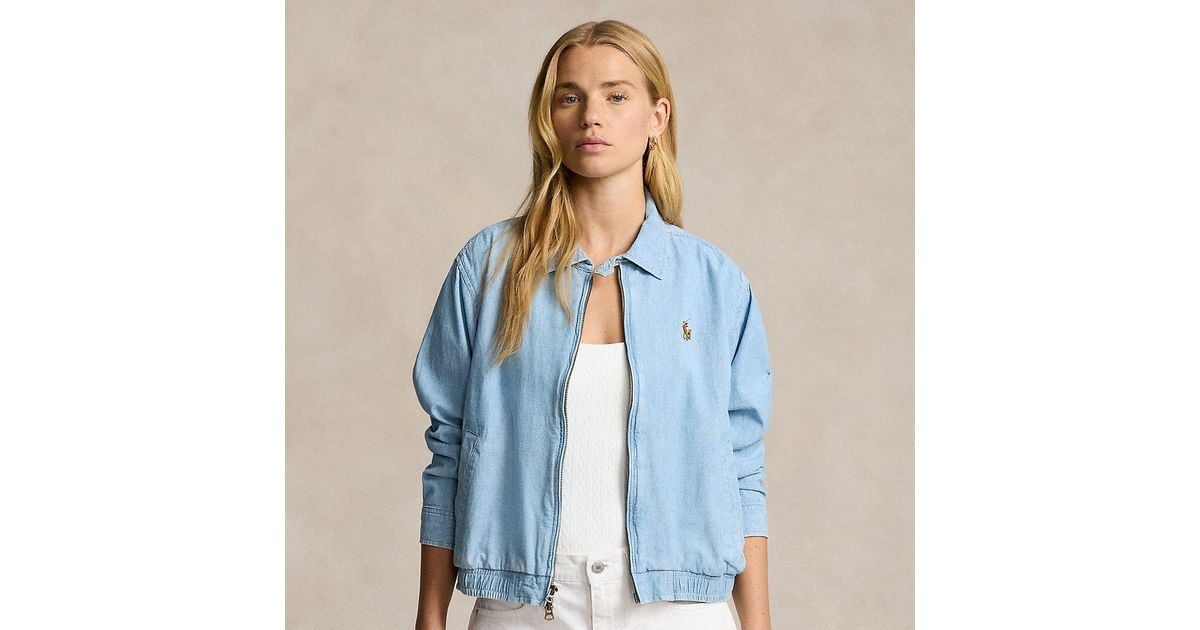 Polo Ralph Lauren Cotton Chambray Windbreaker in Blue | Lyst