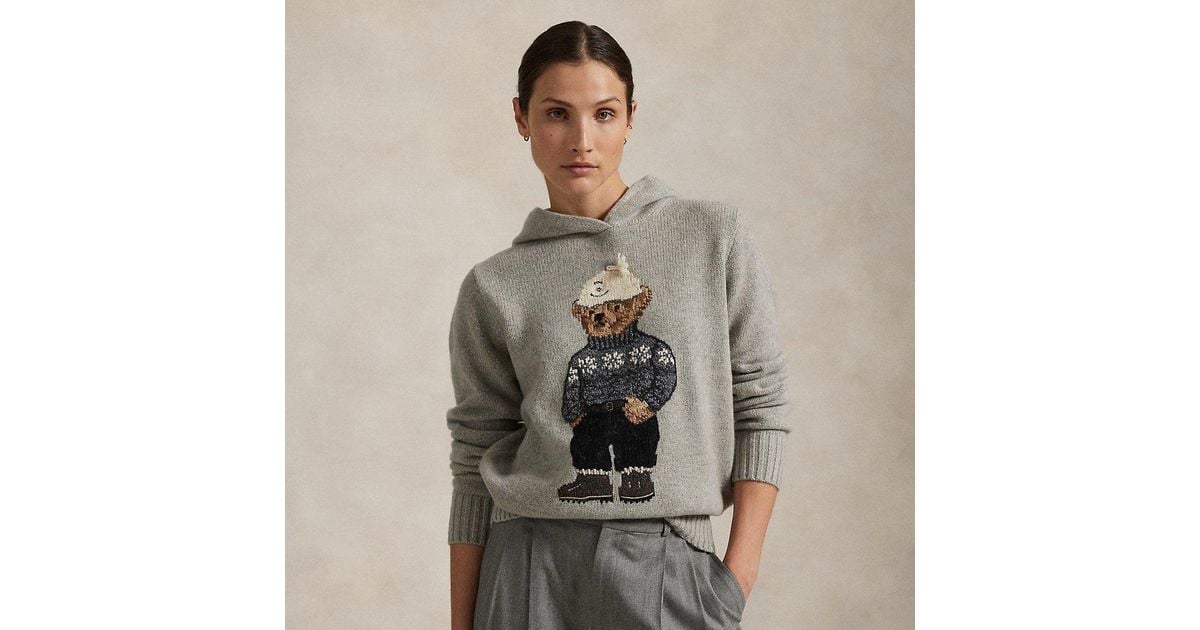 Polo Ralph Lauren Polo Bear Wool-Cashmere Knit Hoodie in Grey