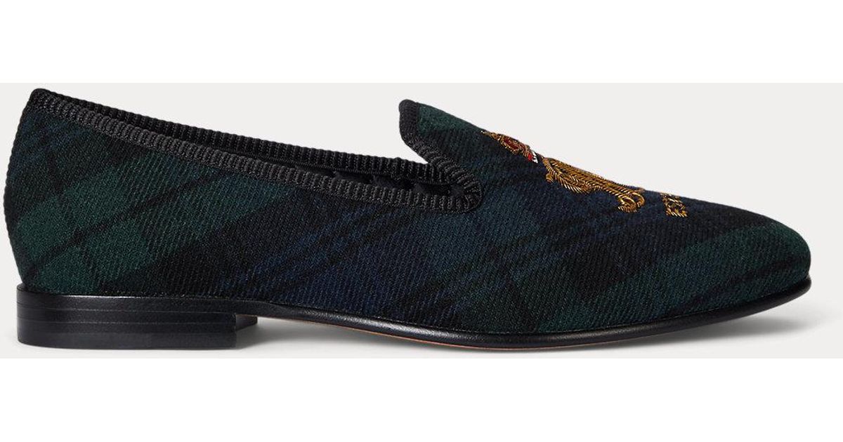Ralph Lauren Men\'s Plaid Wool Embroidered Crest Slippers Made in Italy Ralph Lauren Men main image 2