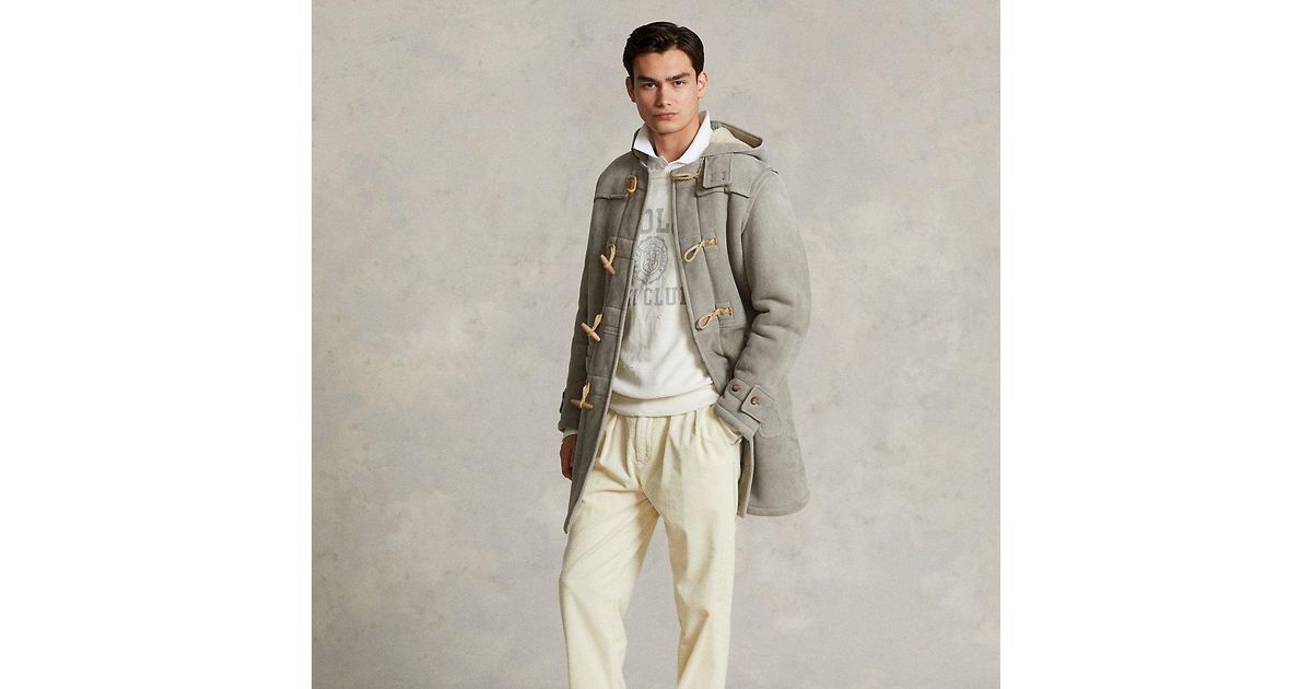Polo Ralph Lauren Shearling Hooded Duffel Coat in Natural for Men Lyst