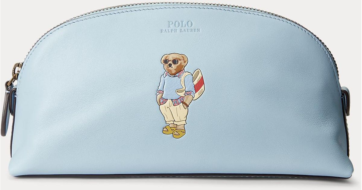 Polo Ralph Lauren Leather Summer Cable Polo Bear Cosmetic Case in Sky