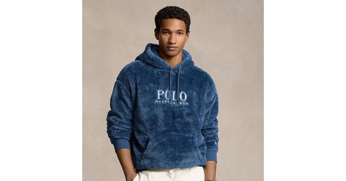Polo Ralph Lauren Fleece-Kapuzenpullover mit Logostickerei in Blau