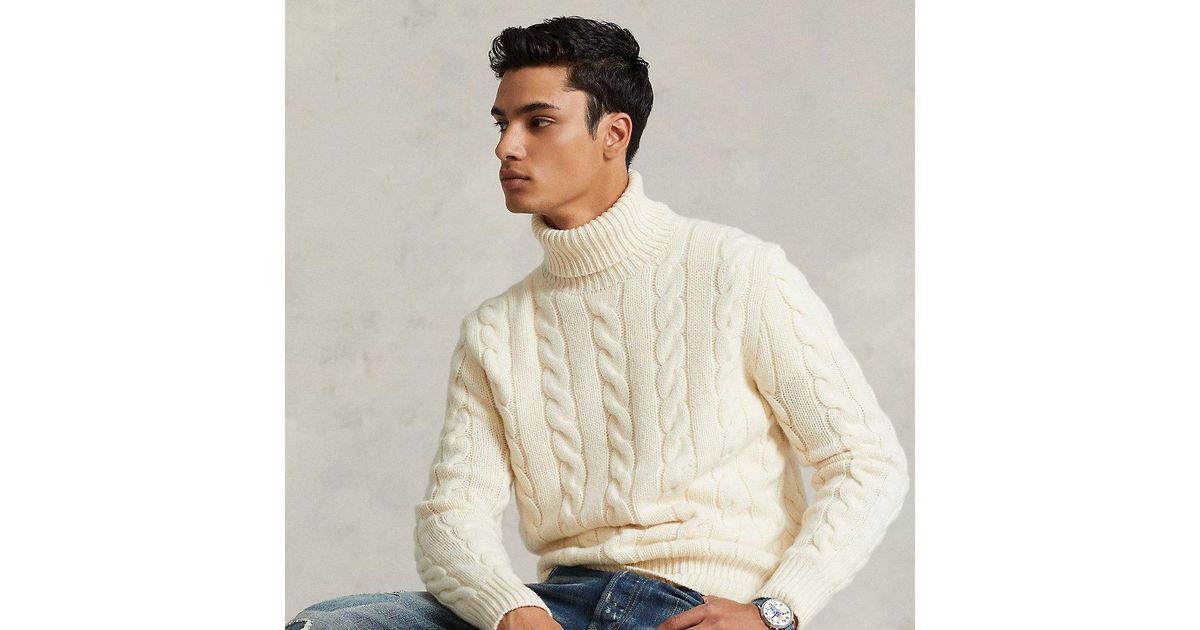 Polo Ralph Lauren Cable Wool-cashmere Roll Neck Jumper in Natural for Men |  Lyst