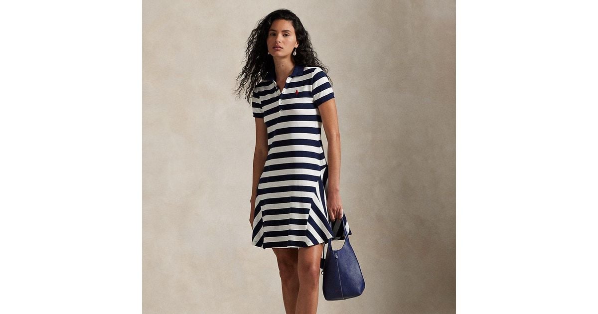 Polo Ralph Lauren Striped Fit-And-Flare Polo Dress in Blue | Lyst UK