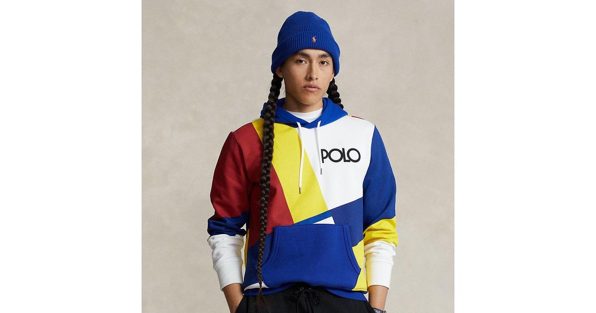 Ralph Lauren Logo Colour blocked Fleece Hoodie in Blue for Men Lyst UK
