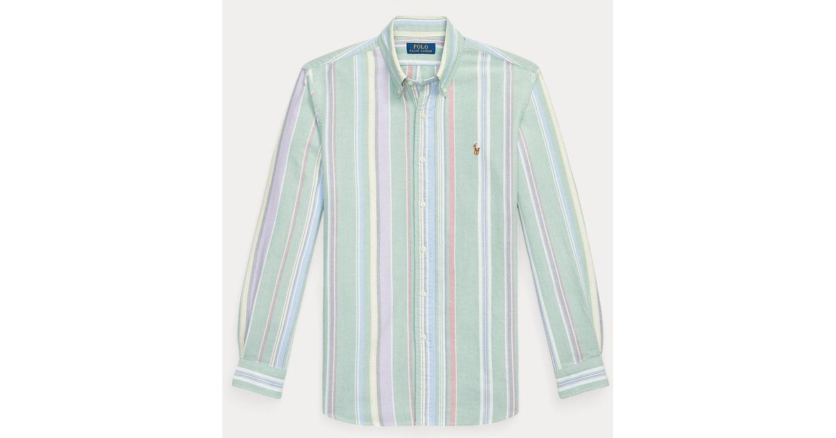 Polo Ralph Lauren Custom Fit Striped Oxford Shirt in Blue for Men | Lyst UK