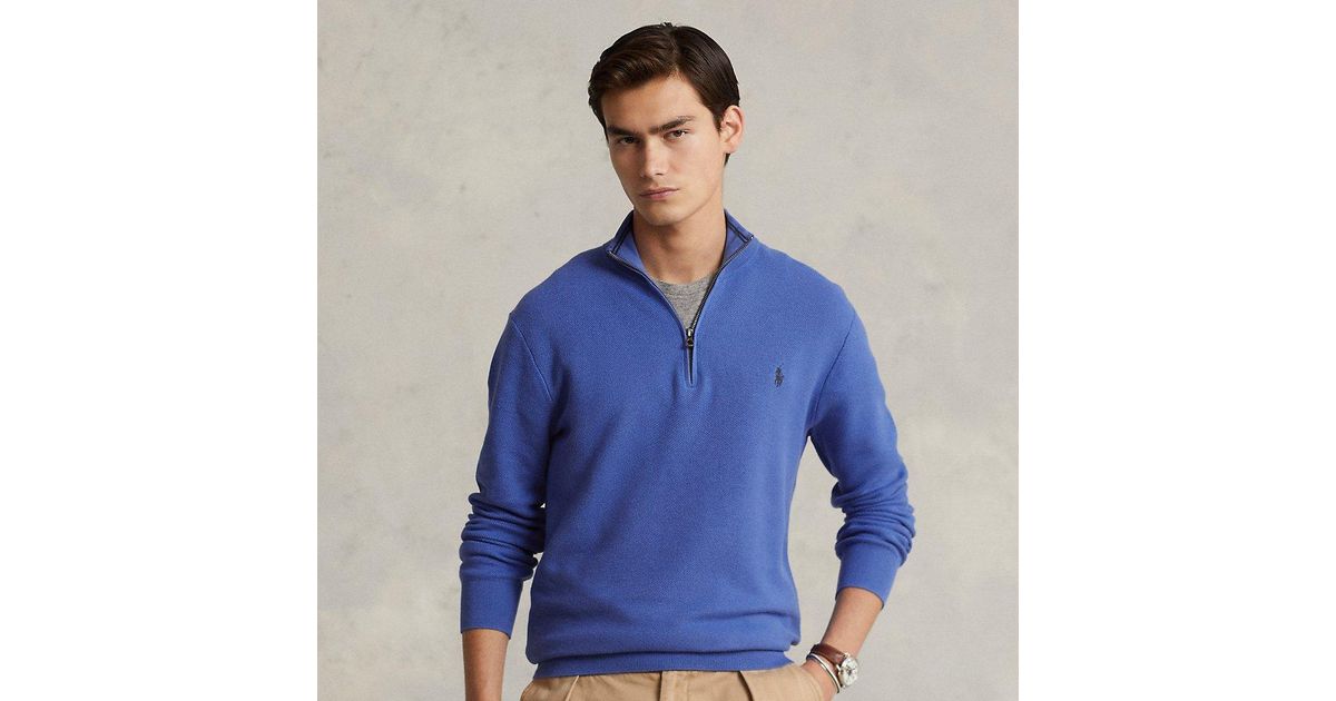 Polo Ralph Lauren Mesh-knit Cotton Quarter-zip Jumper in Blue for Men ...