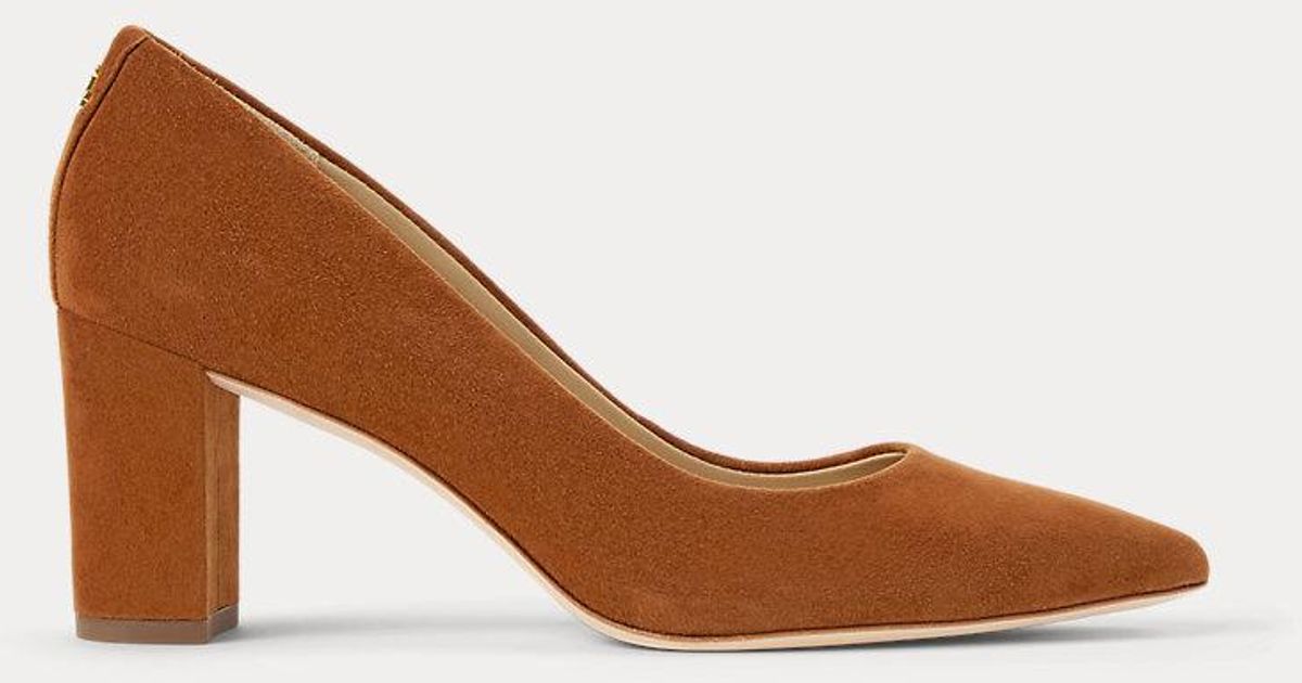Ralph Block Ralph Lauren Ralph Lauren Lanette Suede Block-Heel Pump in Brown | Lyst