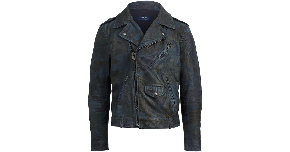 Polo Ralph Lauren Multicolor Camo Leather Biker Jacket For Men