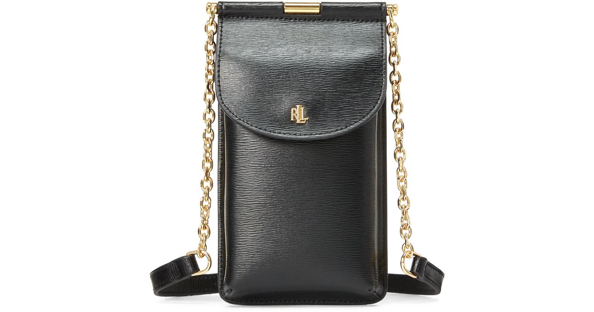 Ralph Lauren Leather Crossbody Phone Bag in Black | Lyst
