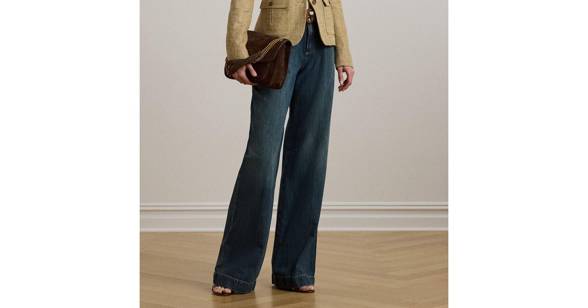 Ralph Lauren Ralph Lauren High-Rise Pleated Wide-Leg Jean in Blue | Lyst