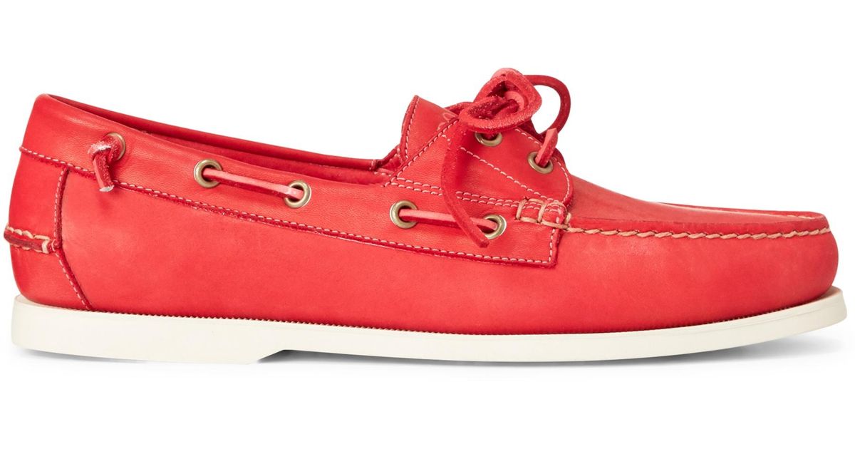 Ralph Lauren Merton Leather Boat Shoe in Red for Men Lyst