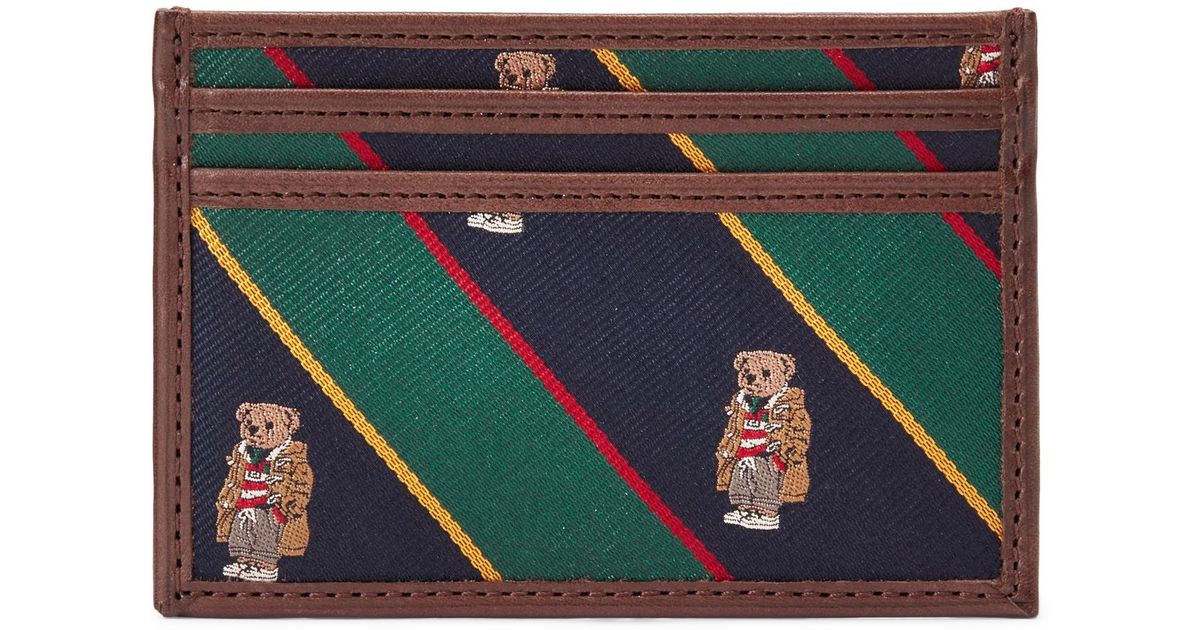 Ralph Lauren Polo Bear Silk-trimmed Leather Card Case in Navy 