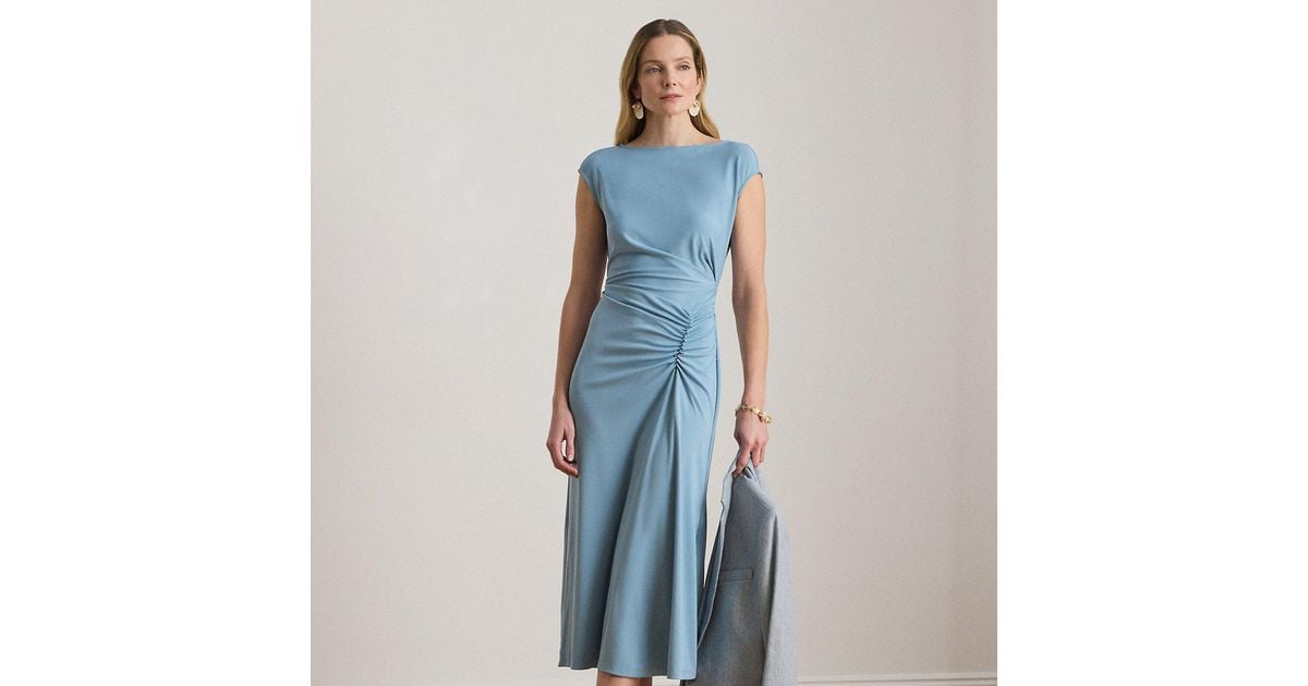 ralph lauren pleated jersey dress Ralph Lauren Pleated Jersey Boatneck Midi Dress