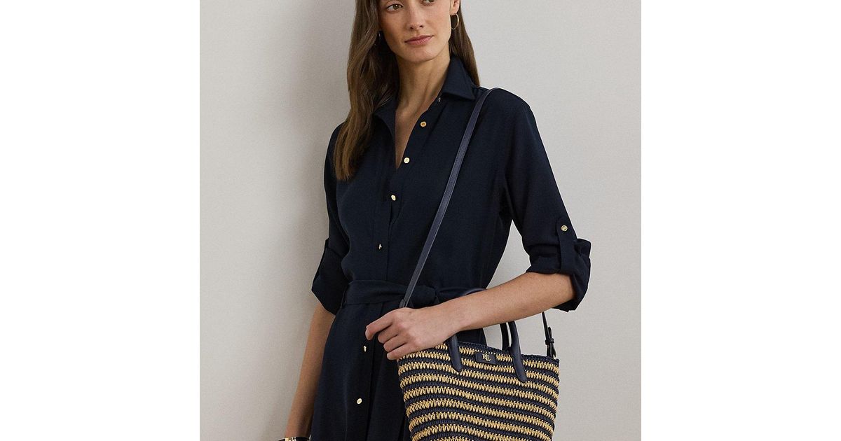LAUREN RALPH LAUREN★STRIPED STRAW LARGE BRIE トート 関送込 Leather-Trim Straw Large Brie Tote Bag | Ralph Lauren