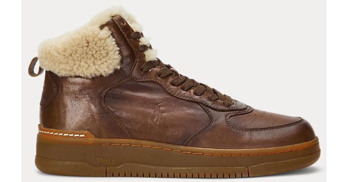 Ralph Lauren Masters Mid Leather & Shearling Sneaker in 
